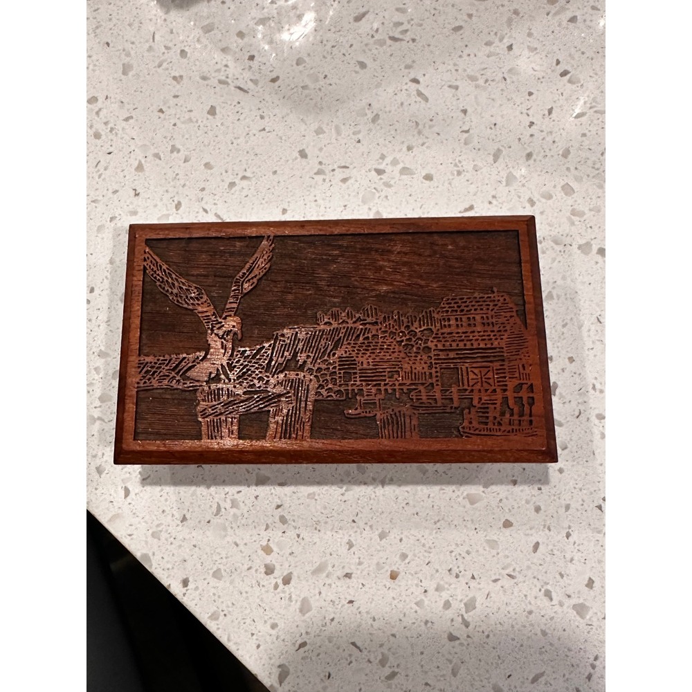 Lasercraft Wood Trinket Box Eagle Watermill Laser Engraved Vintage California